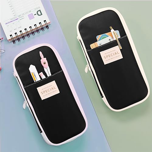 Image of MAMUNU Expandable Pencil case with compartments, Large Capacity Pencil Cases Pencil Bag Pouch Office School, Portable Pencil Case Large School Stationery Organizer, Makeup Cosmetic Bag (Black)