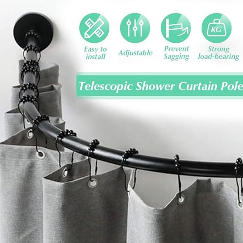Duschvorhangstange, Duschstange für Duschvorhang, Duschstange Ecke für Badezimmer Badewanne Umklei (mit Edelstahl Duschvorhangringe, Size: 70-95cm x 105-165cm,Color:Schwarz, Ohne Bohren)
