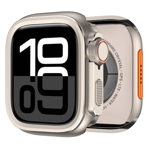 Image of 2 in 1 Metal Rugged Case Compatible with Apple Watch Series 11 10 46mm Shockproof Protect Bumper case with Back Cover Full Protection (Titanium,46mm)