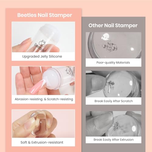 Image of Beetles French Tip Nail Stamp Tool 4Pcs Short Clear Silicone Nails Stamping and Long French Tip Stamper with Nail Scraper Art Tips Printing Stamper Tool Set for Manicure Home DIY Salon