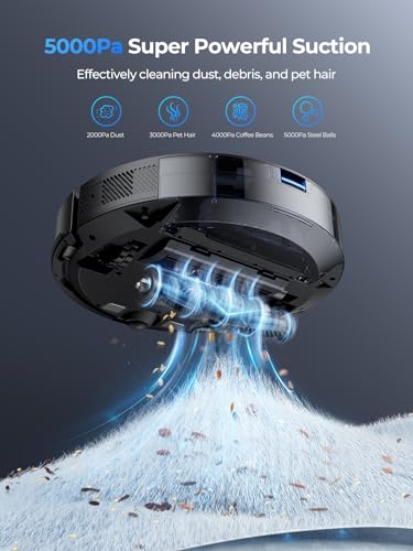 Laresar Robot Vacuums and Mop Combo, 5000Pa Strong Suction with LIDAR Navigation, 3 in 1 Robot Vacuum Cleaner with Auto Carpet Boost, Self-Charging, App&Voice Control, Ideal for Pet Hair(Mars01) - Image 3