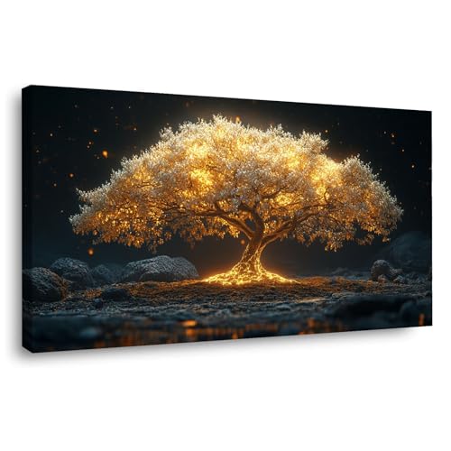 Tableau arbre de vie doré pour illuminer un mur sombre d'appartement