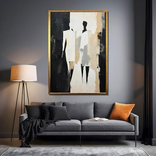 Tableau abstrait minimaliste noir et beige, affiche art contemporain - 2