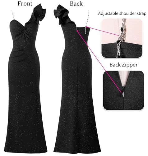 VFSHOW Womens Formal Prom Ruffle One Shoulder Strap Ruched Maxi Dress 2024 Sexy Twist Front Split Wedding Guest Evening Gown4