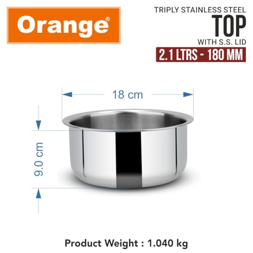 Orange Triply Stainless Steel Tope Milk Pot/Boiler/Tea Pot/Patila/Bhagona | 2.1L 18CM with Steel Lid, for Soups/Desserts/Broths | Sandwich Bottom |... - Image 4