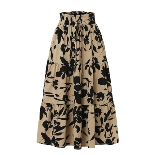 A-635 Khaki Ladies Happy Vacation Gift Skorts for Women Spandex Flower Print Maxi Long Boho Ruched High Leg Skort 2026 Soft Comfy Clothing L
