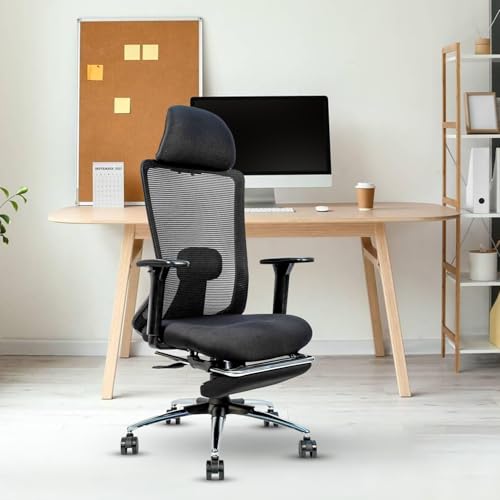 Image of CELLBELL Ergoglide FT Ergonomic Mesh Office Chair with Footrest Fixed Headrest Lumbar Armrests Synchro Tilt 3 Lock Class 3 Hydraulic Chrome Base 60mm Wheels High Back Work Chair (Black)