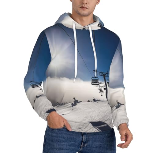 Men's Fleece Pullover Hoodie Long Sleeve Hooded Ski Lift at Sunshine Sweatshirt Casual Shirts With Pockets