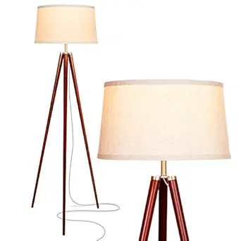 Brightech Emma LED Tripod Floor Lamp ? Mid Century Modern Standing Light for Contemporary Living Rooms - Tall Survey Lamp with Wood Legs for Bedroom, Office - Walnut Brown
