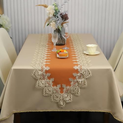 Papel de mesa impermeable de PVC con borde de encaje, manteles elegantes y banquetes (color: verde, tamaño: 30 x 228 cm (12 pulgadas x 90 pulgadas) (naranja 30 x 228 cm) (naranja 30 x 228 cm)