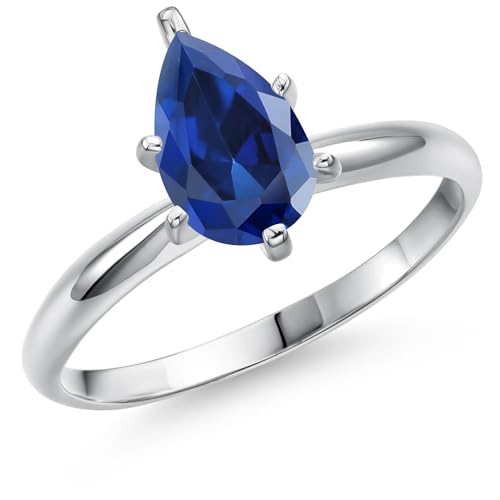 Gem Stone King 14K White Gold Pear Shape 9X6MM Gemstone Birthstone Solitaire Engagement Ring | Wedding Anniversary Promise Gold Ring For Women | Available In Size 5, 6, 7, 8, 9