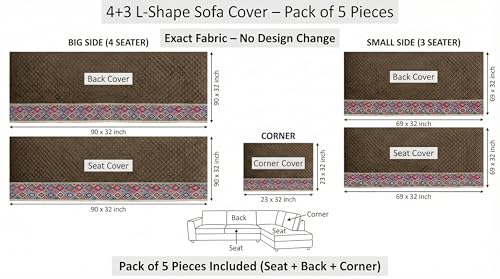 Image of Velvet L Shape 4+3 (7 Seater) Sofa Cover Fully Covered | Anti Skid Non Slip | Plain Brown | Washable Furniture Protector