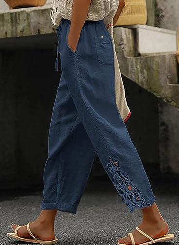 Image of Acelitt Women Casual Lightweight Drawstring Elastic Waist Pants with Pockets, S-XXL