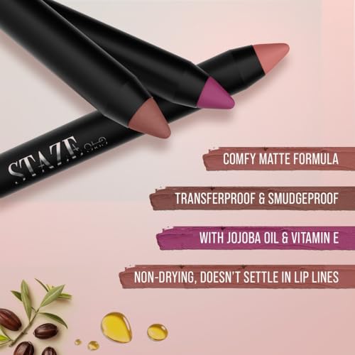 Image of Staze Matte Lip Crayon Bestselling Lipstick Combo Set of 3 | 12 Hr Long Stay | Sharpenable Transferproof & Waterproof Lip Crayon | Vitamin E & Jojoba Oil | Best for Gifting | Nude, Brown & Wine Shades