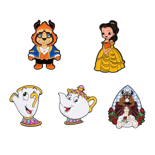 Cartoon Princess Enamel Pin Collection Set, 5 Pieces, Decorative Character Pins