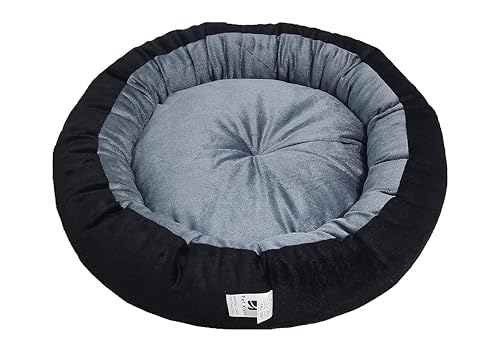 Image of Medium Size Dog Bed for Medium Size Dogs, Puppies, Kitten and cat Bed Velvet Fabric Dual Color Grey-Black Anti Skid Bottom Washable Export Quality Pet Bed
