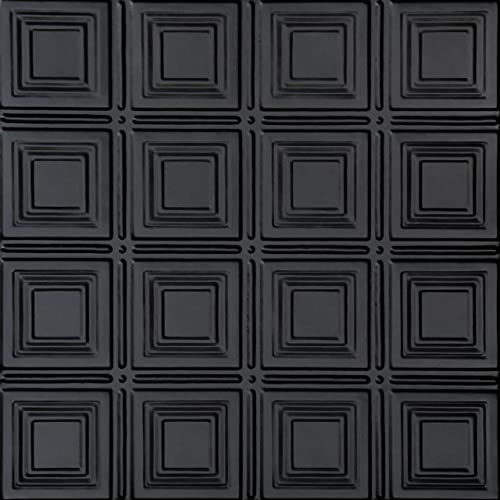 Shanko SKPC204-bk-24x24-D-12 Stamped Metal Lay-in Tin Ceiling Tile (48 sq. ft), Satin Black