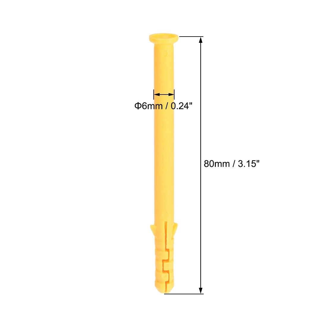 Tacos， Tubo de expansión de plástico de 25 Piezas de 6 mm x 80 mm for Columna de hormigón, Anclaje de Pared, Color Amarillo, for Uso doméstico y de jardín.