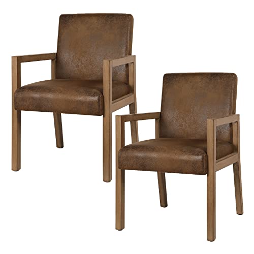Bekrvio Dining Chairs Upholstered Dining Chairs With Arms, Mid Century Modern Accent Chairs For Living Room Arm Chairs With Wood Frame (2, Brown With Wood Arms) #TOP1