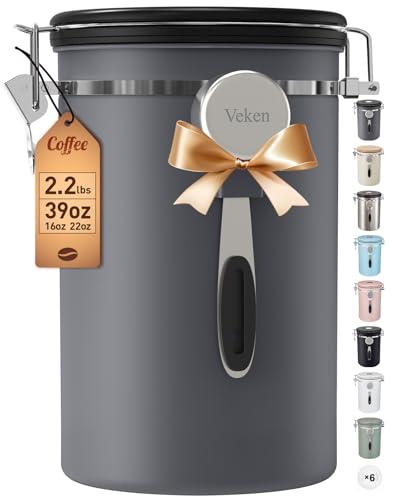 Veken Coffee Canister, 39OZ Large, Airtight Stainless Steel Food Storage Container for 2.2lbs Coffee...