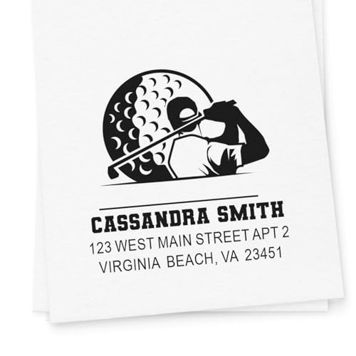 Image of Custom Golf Swing Silhouette Rubber Stamp, 1-5 /8 Square, Wood Handle, Personalized Address Stamper, Professional Quality, Gift for Golfers