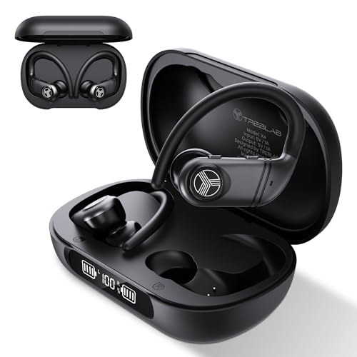 TREBLAB X4 Wireless Earbuds with Earhooks – 253H Battery, ENC Mic, Bluetooth 5.4, USB-C Charging Case, IPX5 Waterproof, Noise Isolating, for Calls, Workouts