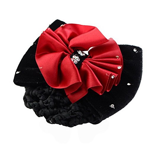 Rosallini Women Red Black Ruffled Bowtie Decor Barrette Hair Clip Snood Net by Ucland