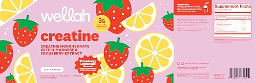 Image of Wellah Creatine for Women (Strawberry Lemonade) 30 Stick Packs | With Dandelion, D-Mannose & Cranberry Extract, To-Go Packets
