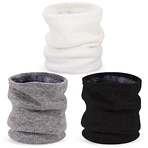 AnyDesign 3 Pack Frau Winter Röhrenschal Warme Schleife Strickschal Nackenwärmer Dicker Fleece Schal Schwarz Weiß Grau Farbe Sportschlauch Schal für kaltes Wetter Gehen Outdoor Tägliche Kleidung Cover