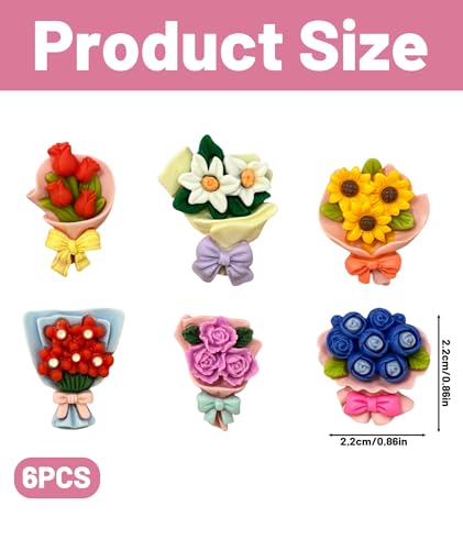 Image of 6PCS Mini Flower Vase Fridge Magnet, Decorative Rose Magnets for Refrigerator, Stylish Mini Fridge Decor for Kitchen, Office, Home, Gift