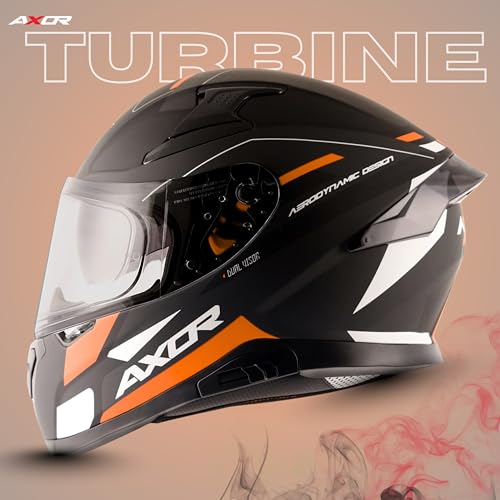 Image of Axor Apex Turbine ISI ECE DOT Certified Full Face Dual Visor Helmet for Men and Women with Pinlock Fitted Outer Clear Visor and Inner Smoke Sun Visor Black Orange Grey Helmet-L