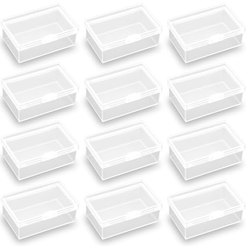 Image of 12 Pcs Rectangle Clear Plastic Box Containers (2.99 x 1.85 x1.81 inch) - Small Bead Organizer for Jewelry Findings and Art Supplies