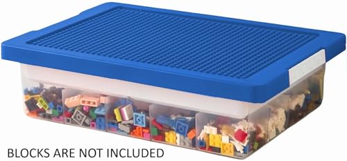 Image of Edu Toys Toy Bricks Blocks Organizer Bins with Compartments, Building Blocks Storage, Storage Containers for Building Brick Blocks Storage, Plastic Stackable Organizer Bin Toy Chest (Blue)