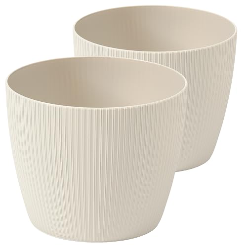 Tymar Blumentopf, 2er-Pack, Runde Form, Übertopf ((2pack) Beige-2, ø 30 cm)