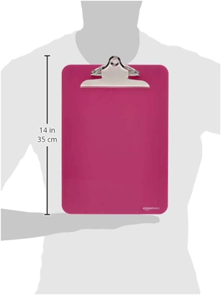 Amazon Basics Plastic Clipboards with Metal Clip, Pack of 6, Multicolor, 33 L x 22.6 W cm