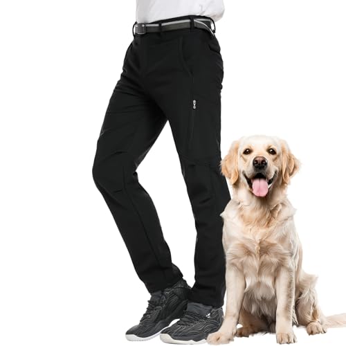 Winebox Mens Waterproof Winter Trousers,Hiking Fleece Lined Thermal Softshell Ski Cargo Pants for Outdoor Walking Climbing(Black-32)