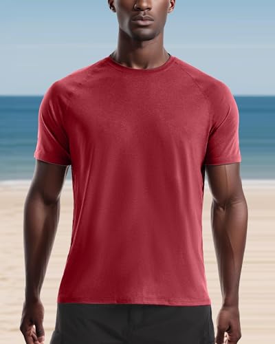 Mens Rash Guard Short Sleeve, UPF 50+ UV Sun Protection SPF Shirts - Quick Dry Lightweight Fishing Swim T-Shirt