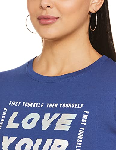 Image of Max Women's Cotton Regular Fit Typographic Printed T-Shirt with Round Neck