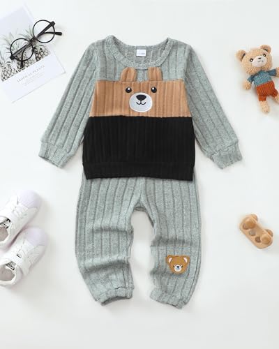 Image of NZRVAWS Toddler Baby Boy Clothes Pullover Sweater Ripped Jean Sweatsuit Little Boy Outfit Fall Winter Clothing Set 6M-7T