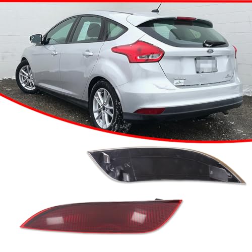 Image of Red Lens Rear Bumper Reflector Light Housings Assembly Compatible with 2015 2016 2017 2018 Ford Focus Hatchback