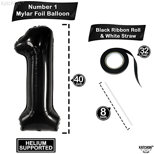 Image of KatchOn Black Number 1 Balloon 40 Inch, Happy Birthday Balloon