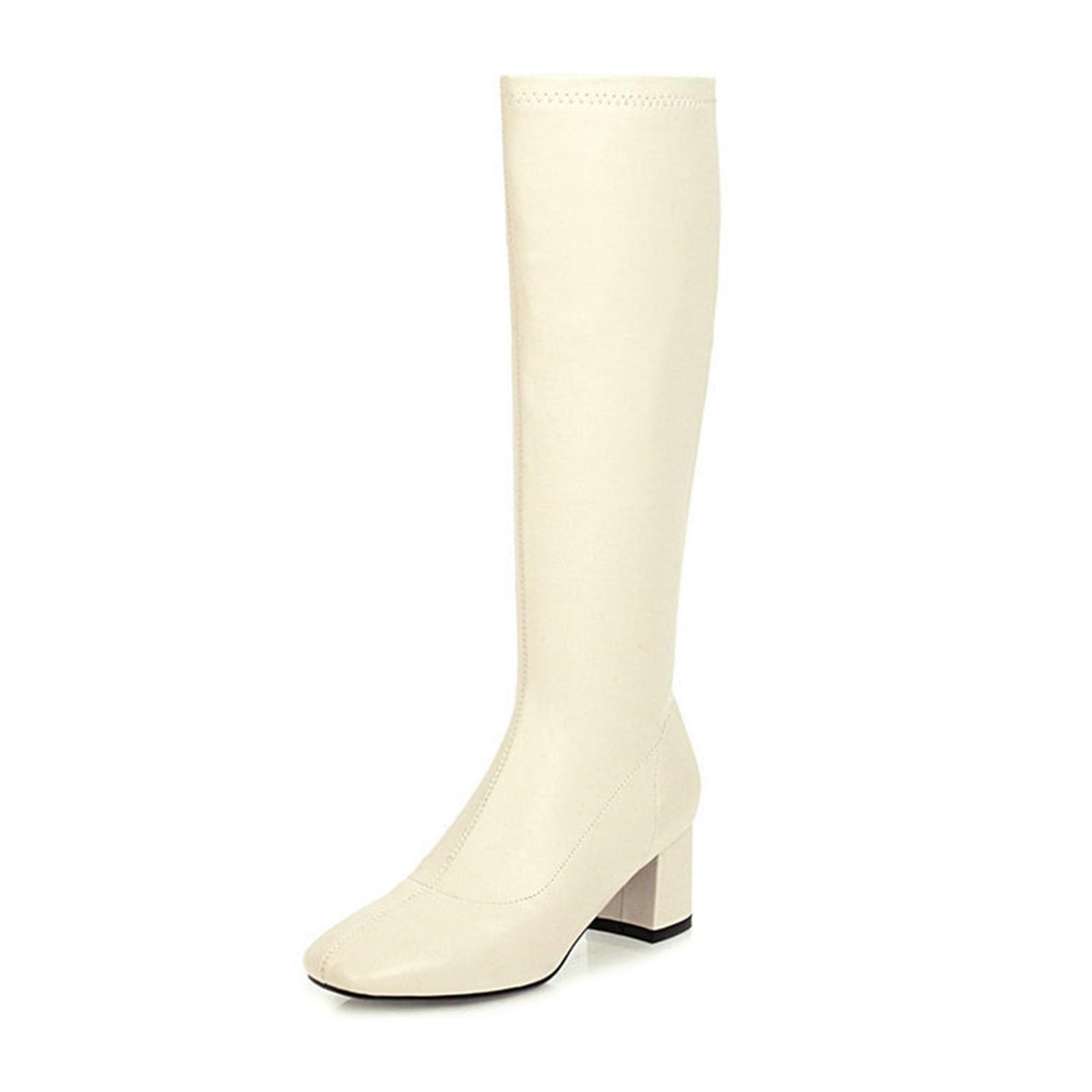 Generisch 2026 Botas de mujer con puntera cuadrada cremallera lateral tacón bloque de caña alta hasta la rodilla para mujer