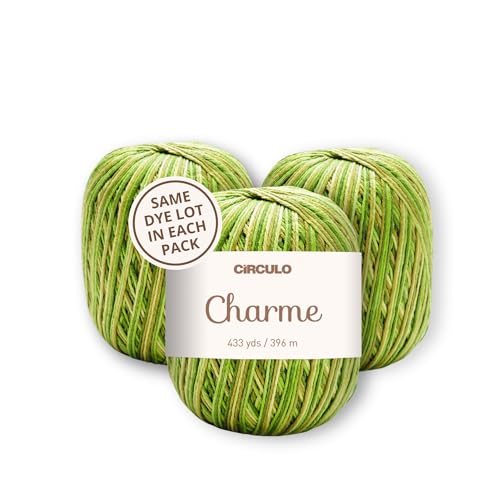 CIRCULO Charme Yarn Pack, 1299 yds for Knitting & Crochet, 3 Balls of 100% Mercerized Brazilian Virgin Cotton, Soft Sport Weight, Color 9392 - Leaf