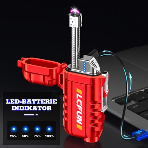 Encendedor eléctrico LcFun recargable, el regalo ideal a prueba de viento con batería LED 4