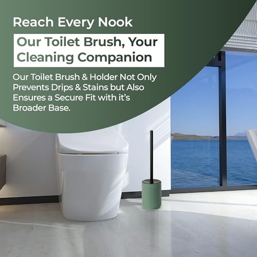 Image of Blue Canyon Berkeley Toilet Brush & Holder, Brush for Bathroom & Office, Plastic Brush Head for Deep Cleaning, Pack of 1, Compact Size, Elegant Design, Odour Free Holder, Green
