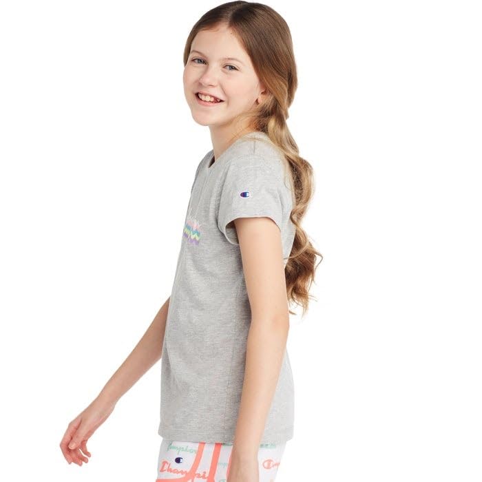 Champion Girls Short-Sleeve Multi-Color Shadow Script Tee (Grey)2