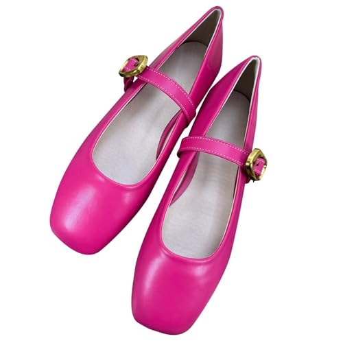 WENJIAZHIZHI Women's Buckle PU Leather Mary Jane Shoes Square Toe Ballet Flat Dressy Flats Comfortable Slip-ons Loafers