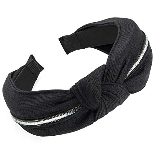 Chelsea-Jones Diadema negra con nudos decorados con cristales para niñas y mujeres