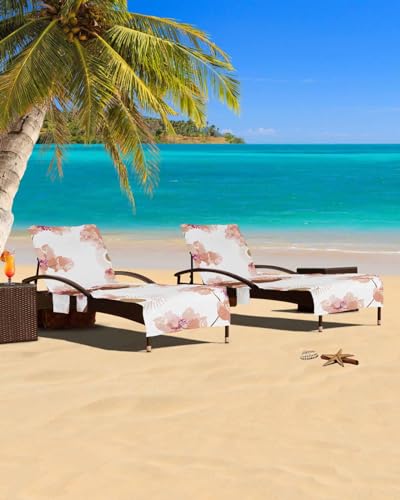 Abstract Woman Beach Chair Cover with Side Pockets, Microfiber & Quick Dry Pool Chaise Lounge Chair Towels Covers for Sun Sunbathing Patio Garden Hotel, Boho Minimalist Modern Flower Plant