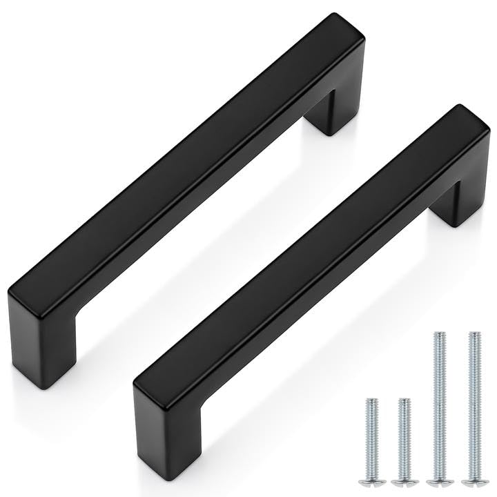 Probrico 10 Pack 3-3/4 Inch (96mm) Hole Center Cabinet Handles Stainless Steel Kitchen Drawer Pulls Square Bar Cabinet Hardware for Kitchen Bathroom